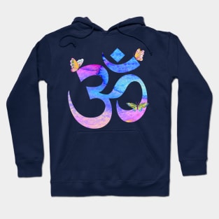 Om watercolor in blue and pink with butterflies Hoodie